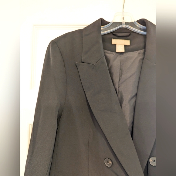 H&M Double-breasted oversized Long straight relaxed fit black Blazer jacket sz S - Picture 3 of 9